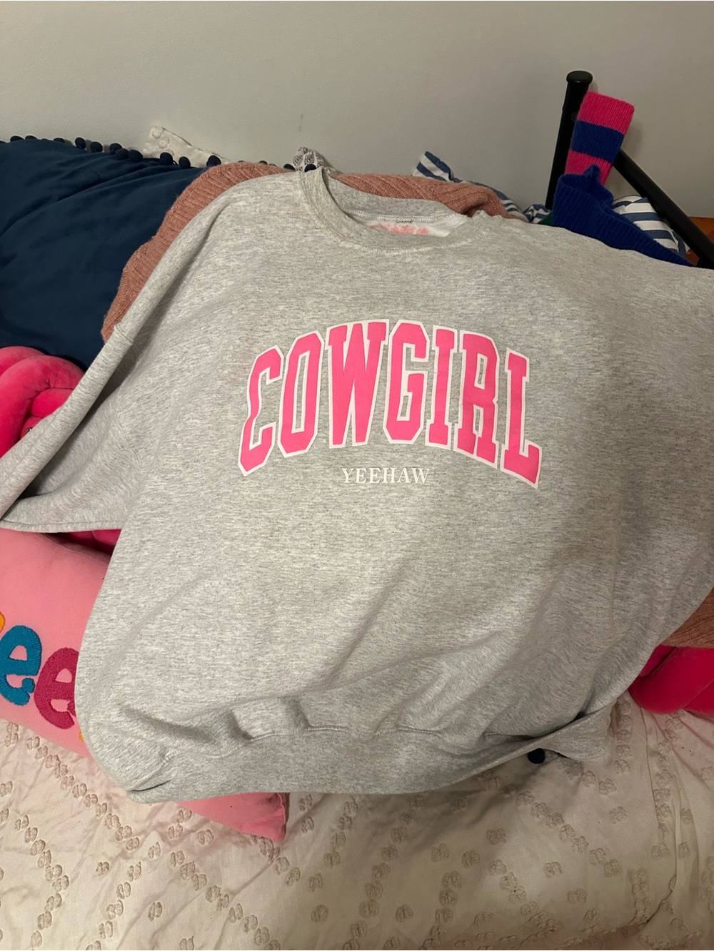 Cowgirl Graphic Sweatshirt - Heather Gray with Pink Lettering